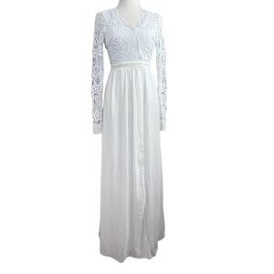 BEAUTIFUL MANIJU Ivory Lace Sheer Gown Long Sleeve Open Back Maxi Small
